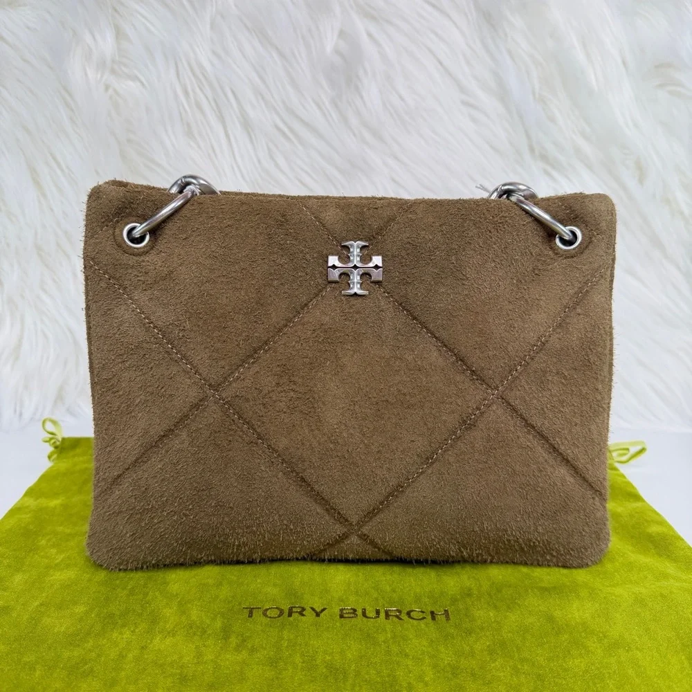 Tory Burch Kira Small Diamond-Quilted Suede Shoulder Bag - Deep Olive
